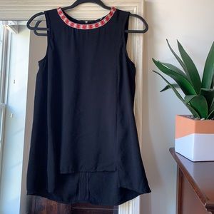 H&M black tunic top with red embroidered neckline (size 2) ✨
